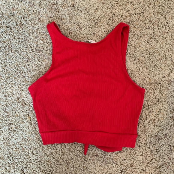 Red Ribbed Crop Top - Picture 2 of 3